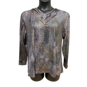 Size XL Noracora Button Cowl Neck Long Sleeved Top Shirt